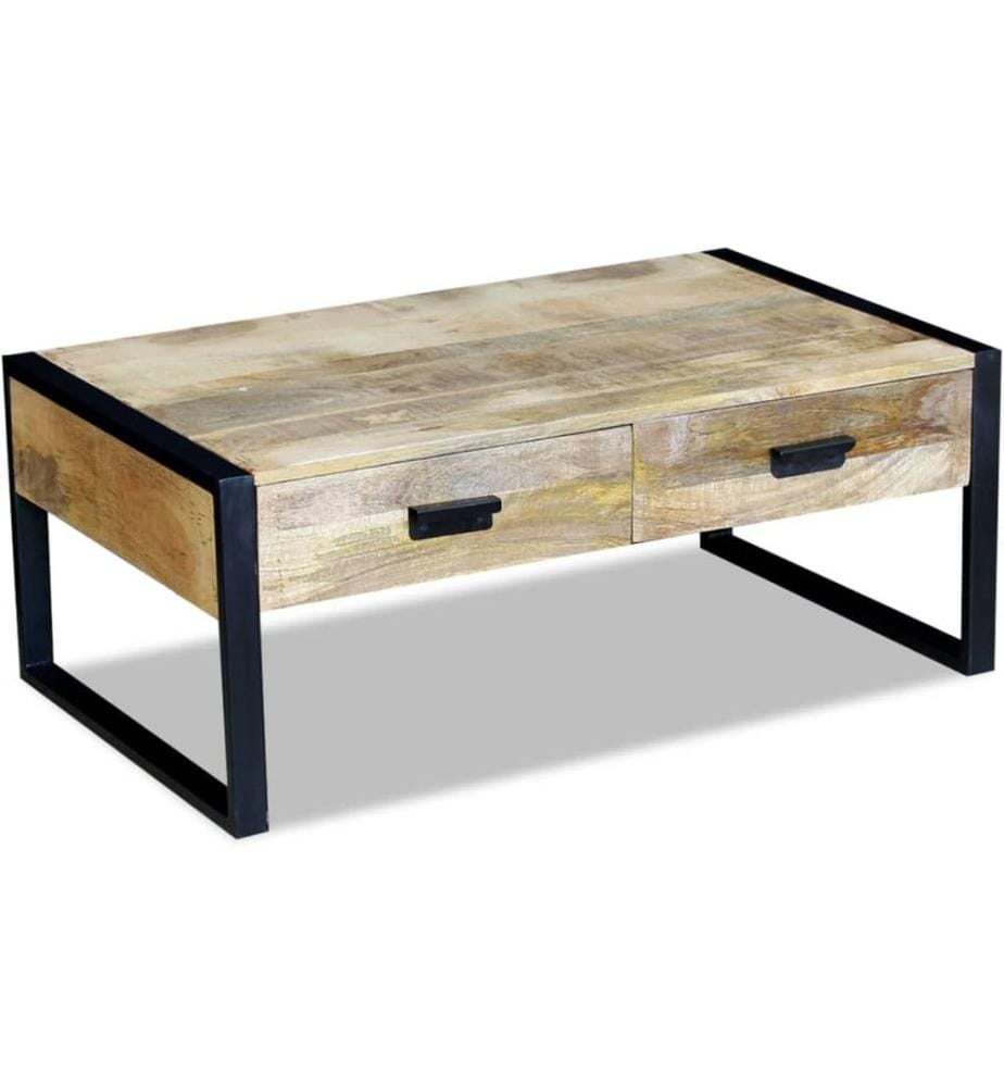 Table basse avec 2 tiroirs Bois de manguier massif 100x60x40 cm