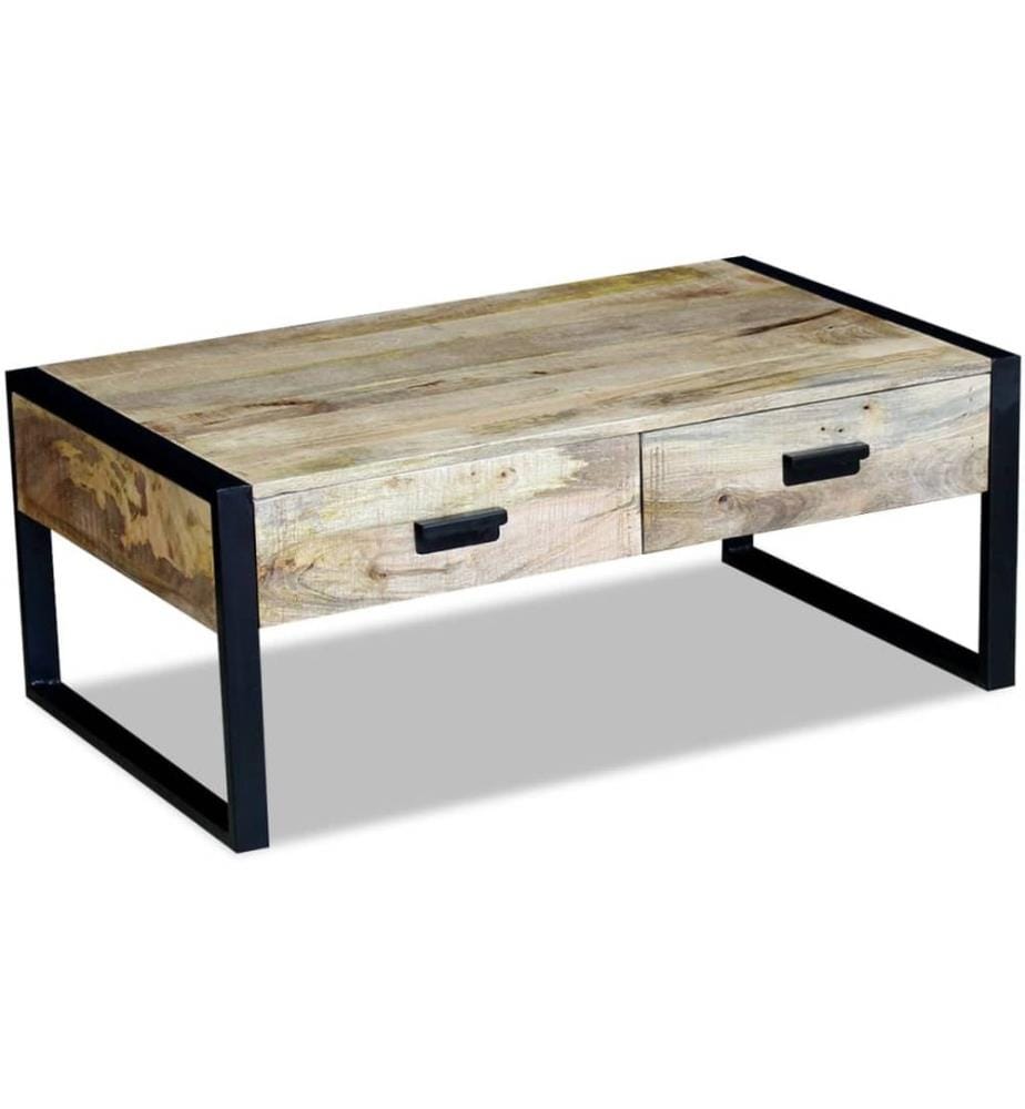 Table basse avec 2 tiroirs Bois de manguier massif 100x60x40 cm