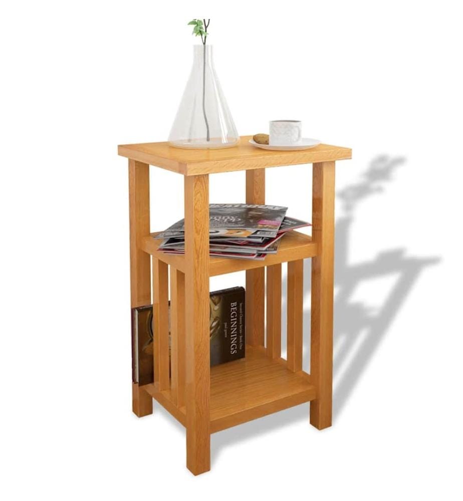 Table d'appoint avec étagère à revues Chêne massif 27x35x55 cm