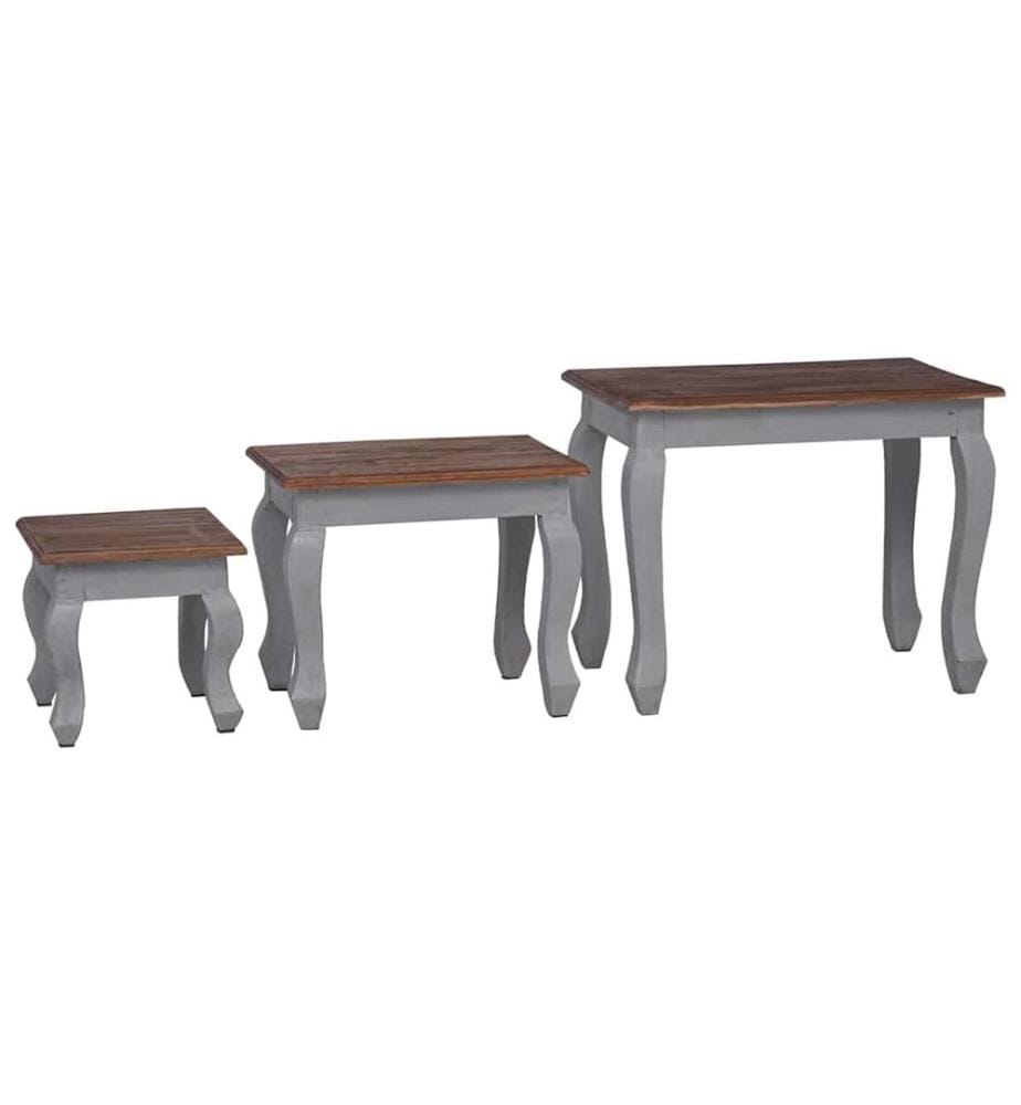 Ensemble de tables gigognes 3 pcs bois d'acajou massif