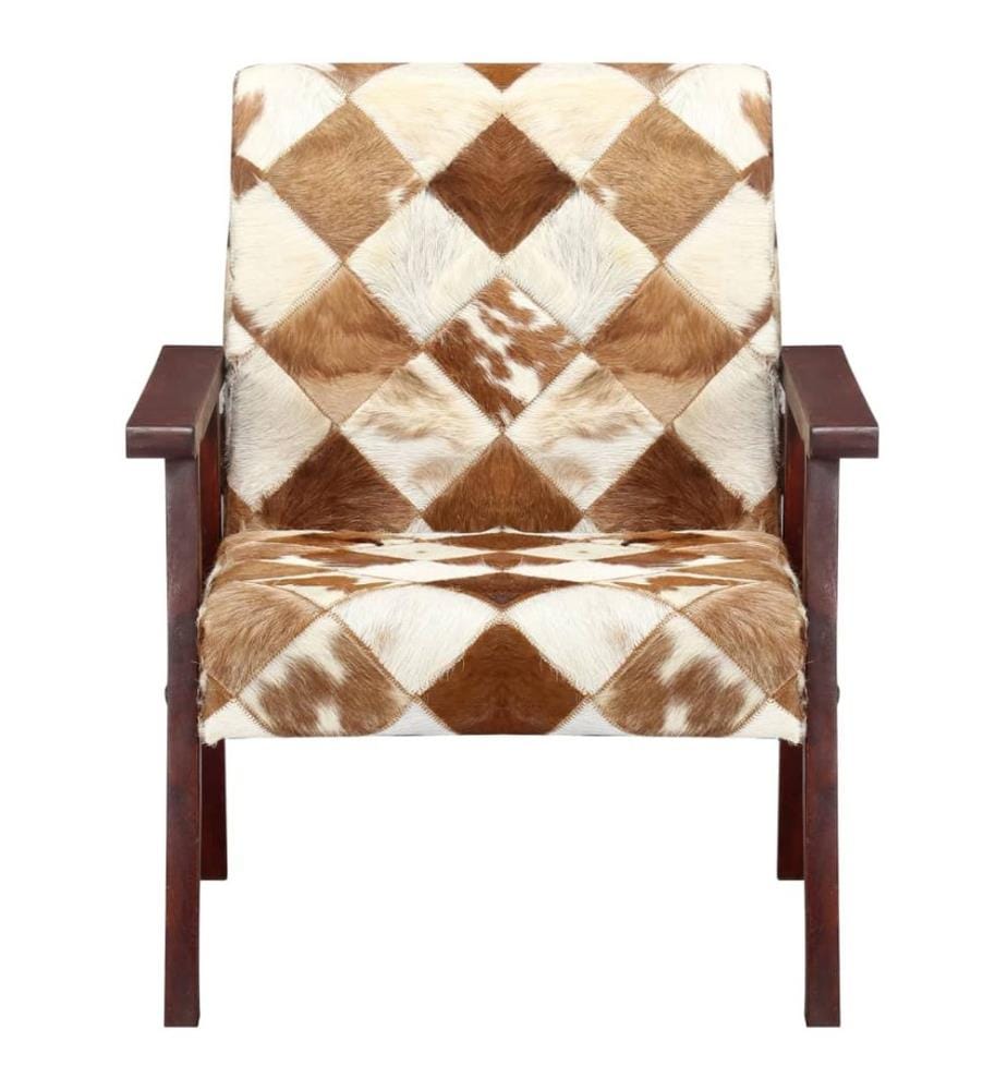 Fauteuil blanc et marron cuir véritable de chèvre
