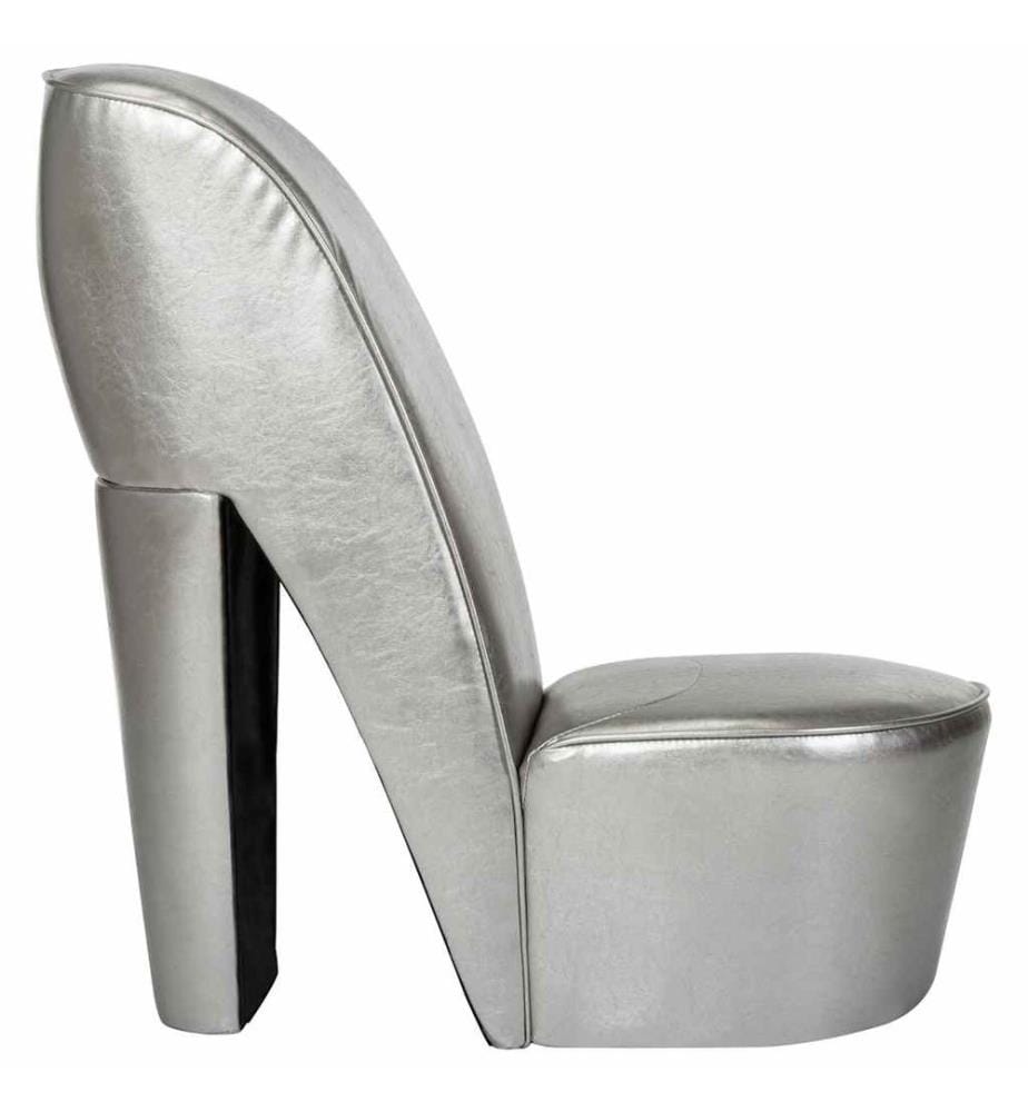 Stuhl in Stöckelschuh-Form Silbern Kunstleder