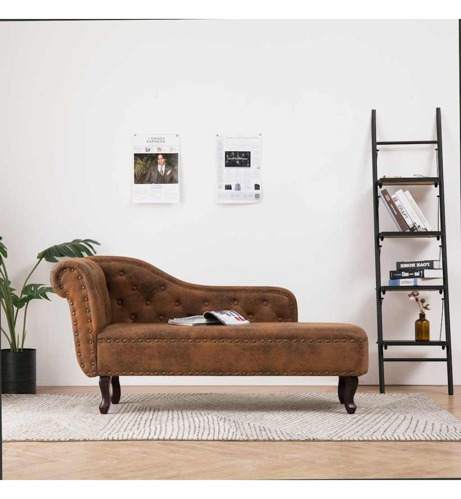 Chaiselongue Braun Wildleder-Optik