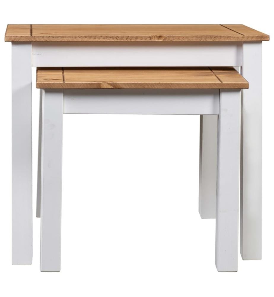Tables gigognes 2pcs Blanc Bois pin massif Assortiment Panama