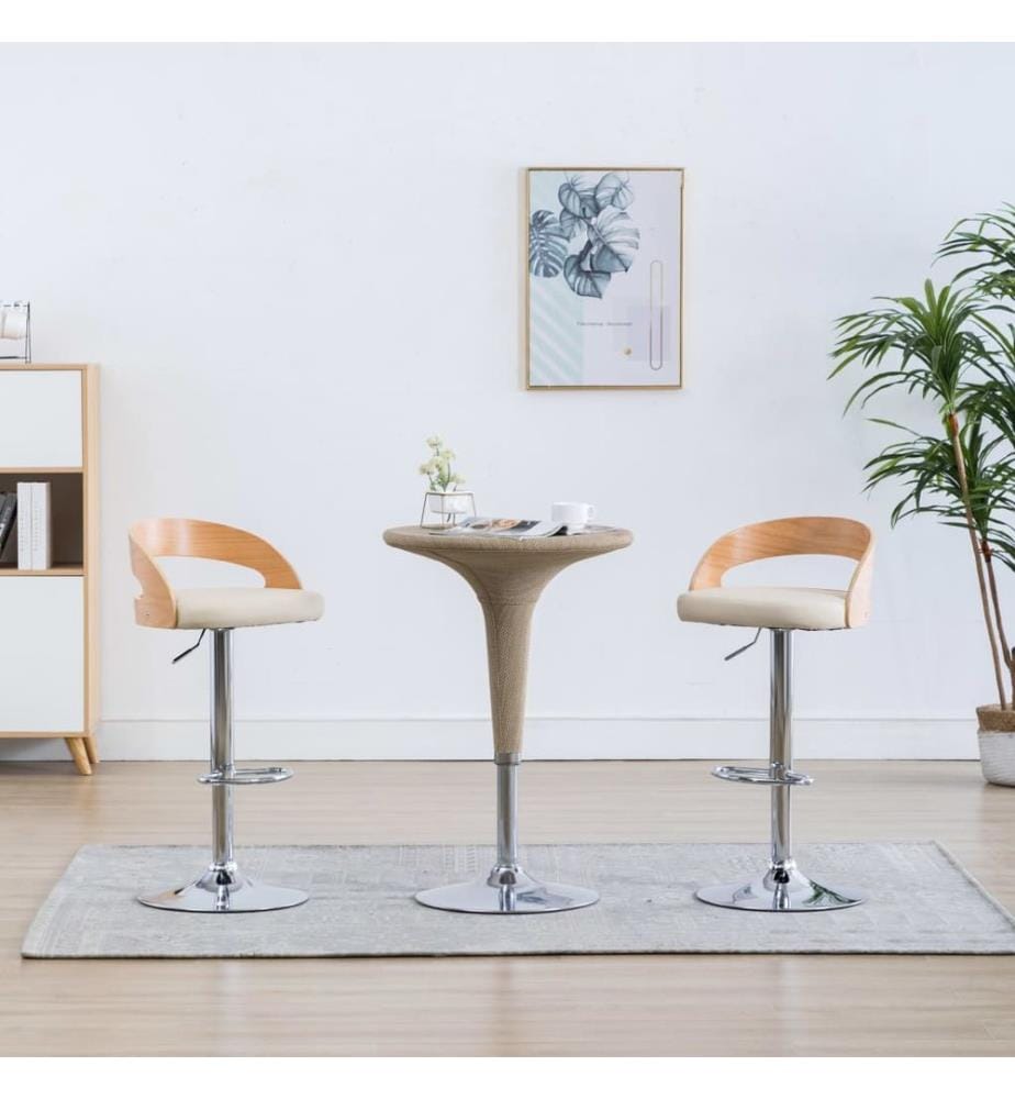 Barhocker 2 Stk. Cremeweiss Kunstleder und Bugholz
