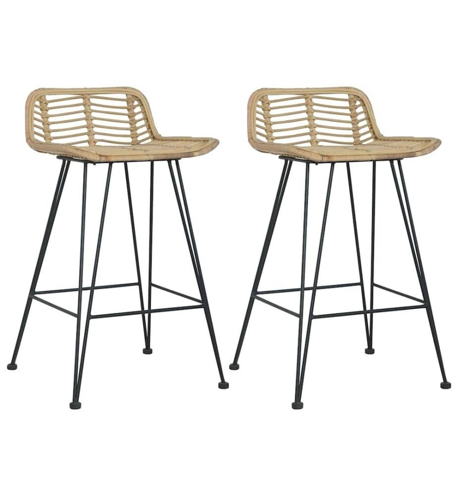 Barhocker 2 Stk. Rattan Natur