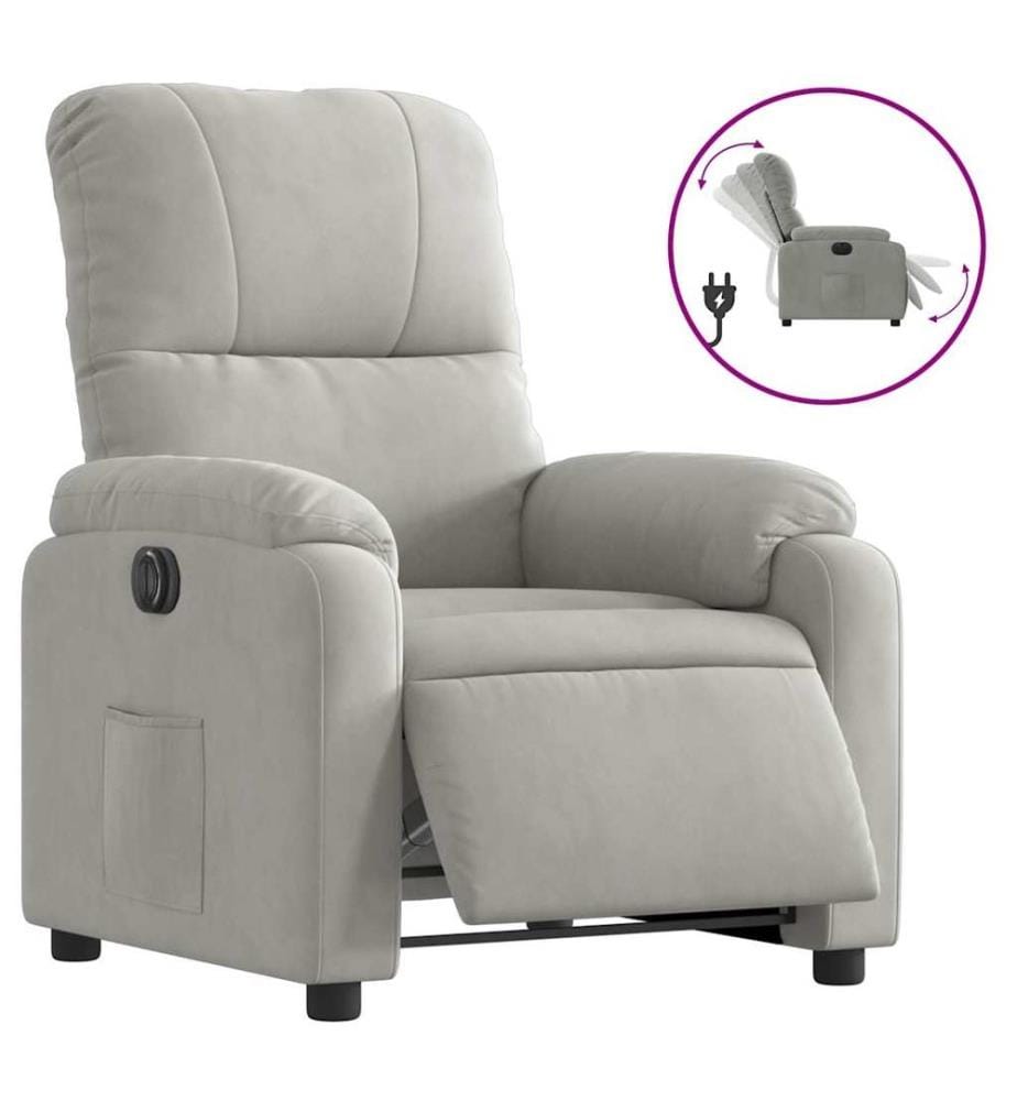 Fauteuil inclinable électrique gris clair tissu microfibre