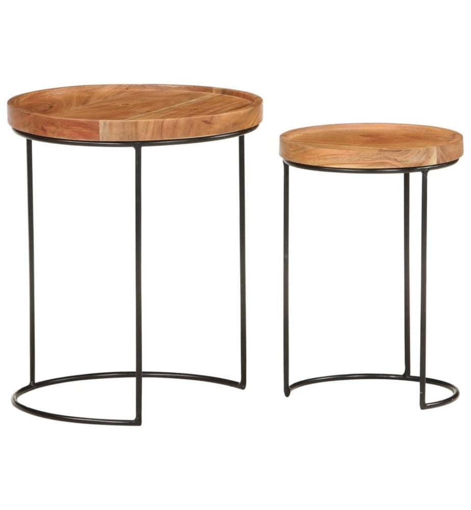 Ensemble de table basse 2 pcs bois d'acacia massif et acier