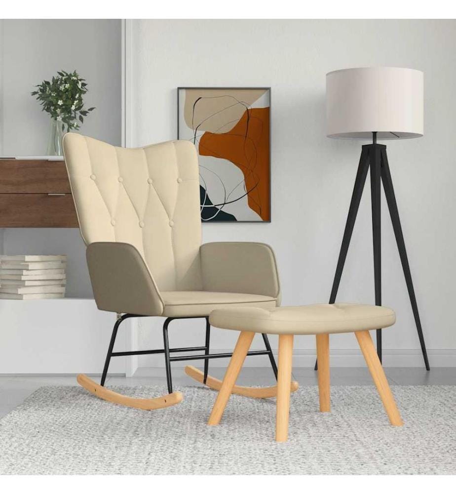 Schaukelsessel mit Hocker Creme Stoff