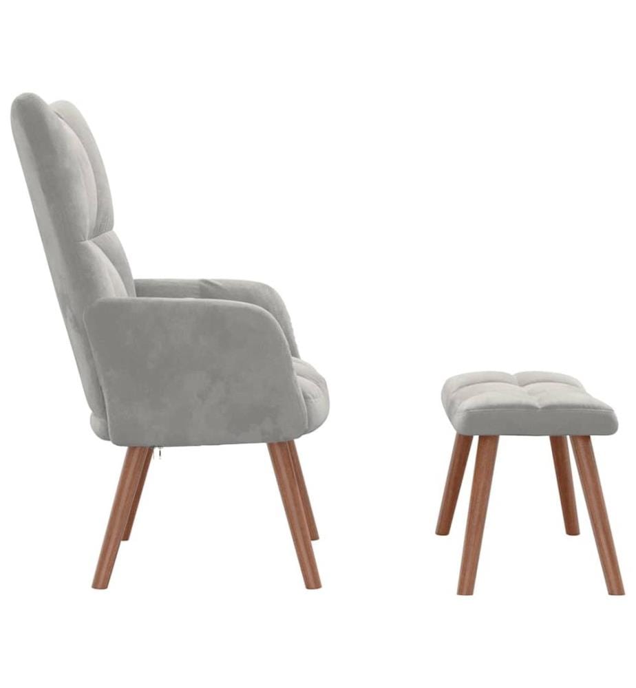 Chaise de relaxation avec repose-pied Gris clair Velours