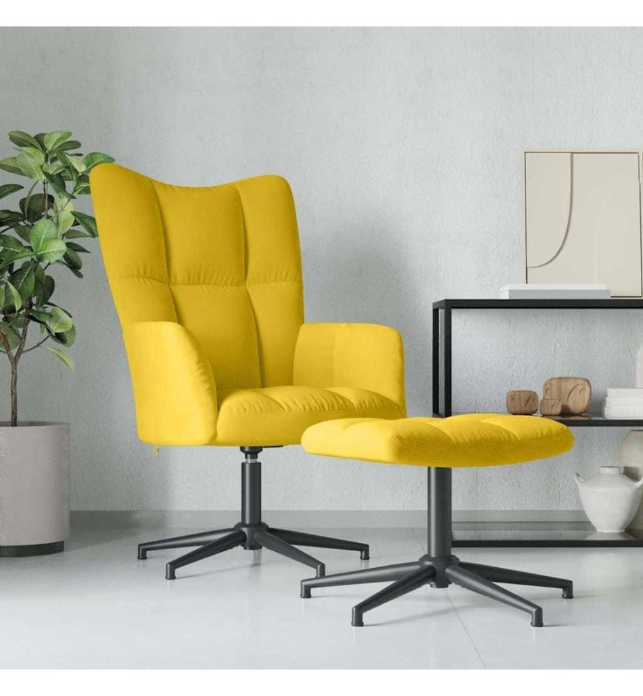 Chaise de relaxation avec tabouret Jaune moutarde Velours