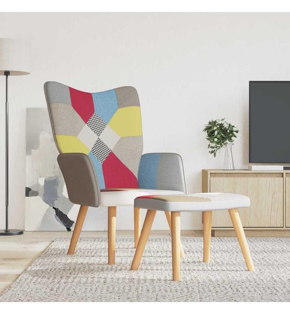 Chaise de relaxation avec repose-pied Patchwork Tissu