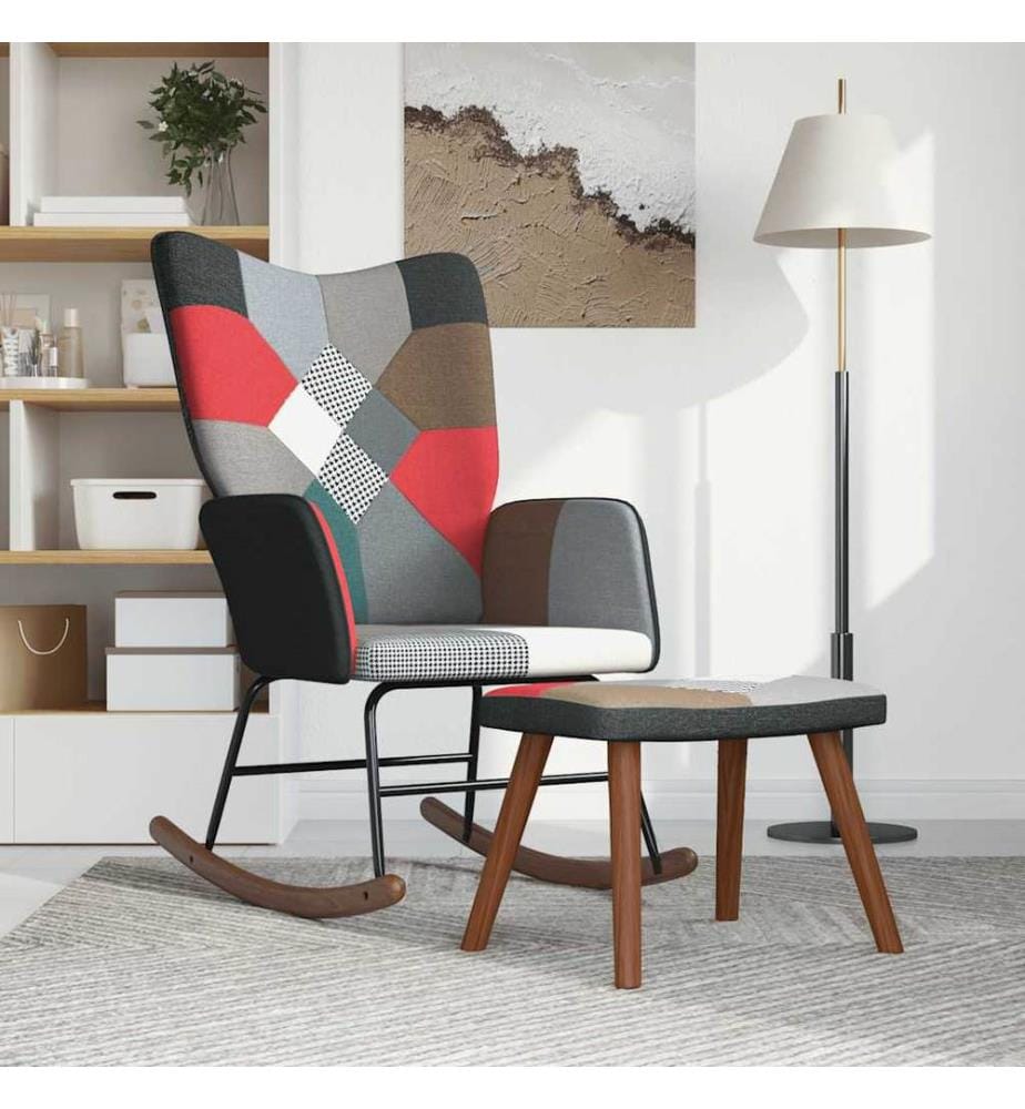 Chaise à bascule avec tabouret Patchwork Tissu