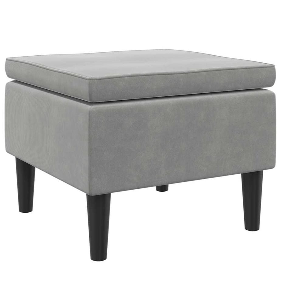 Hocker mit Holzbeinen Hellgrau Samt