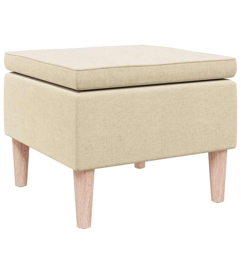 Hocker mit Holzbeinen Creme Stoff