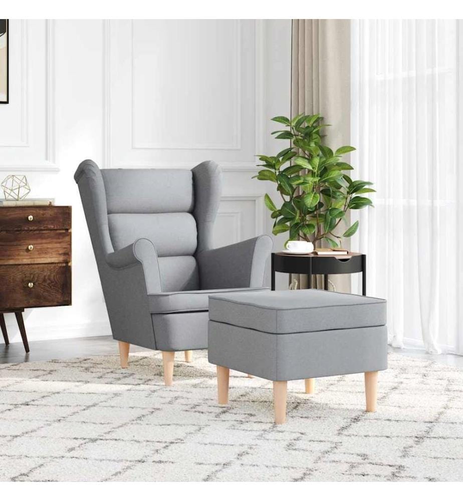 Fauteuil avec repose-pied Gris clair Tissu