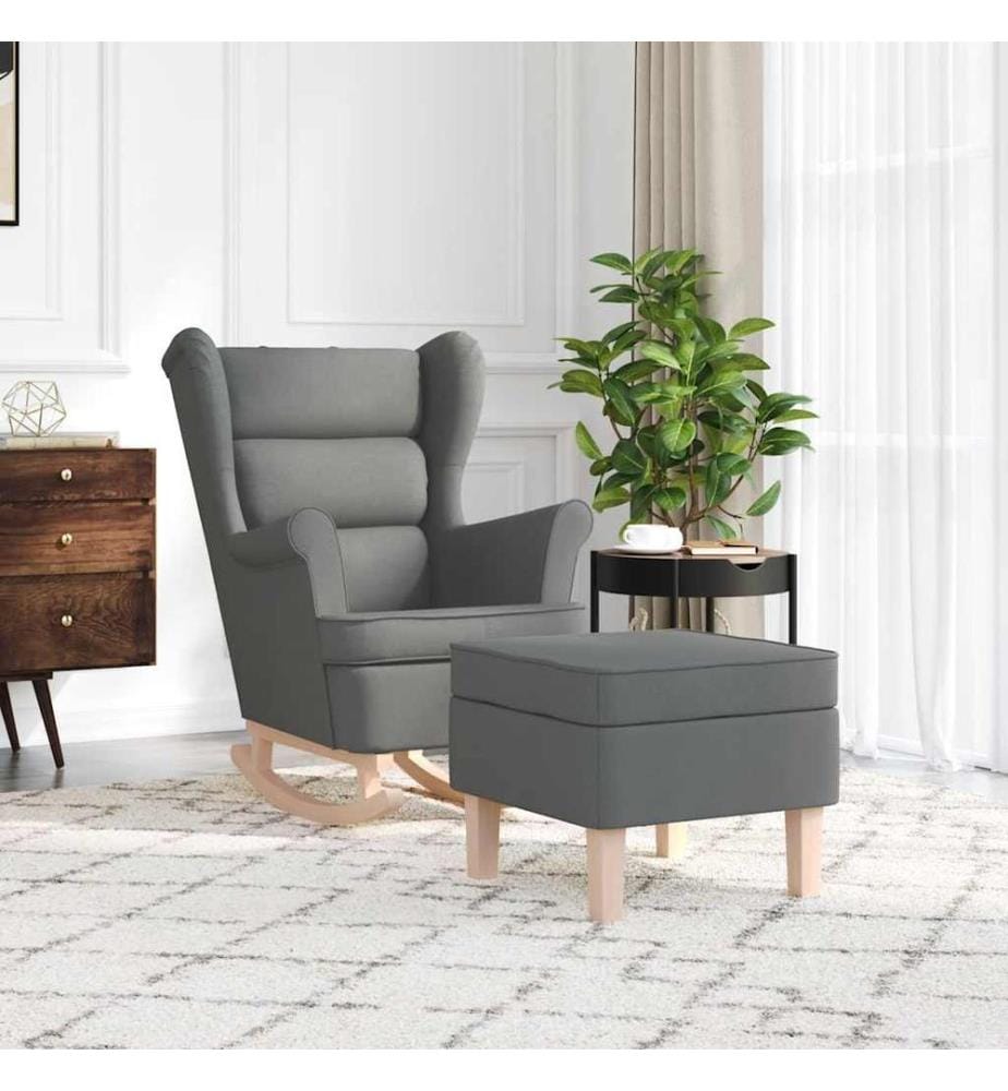 Chaise à bascule avec repose-pied Gris foncé Tissu
