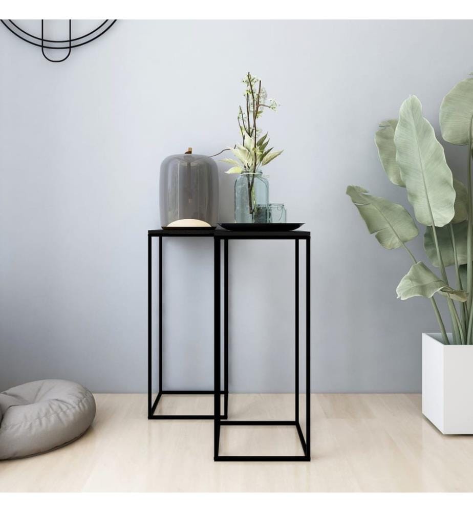 Tables d'appoint 2 pcs Noir Acier