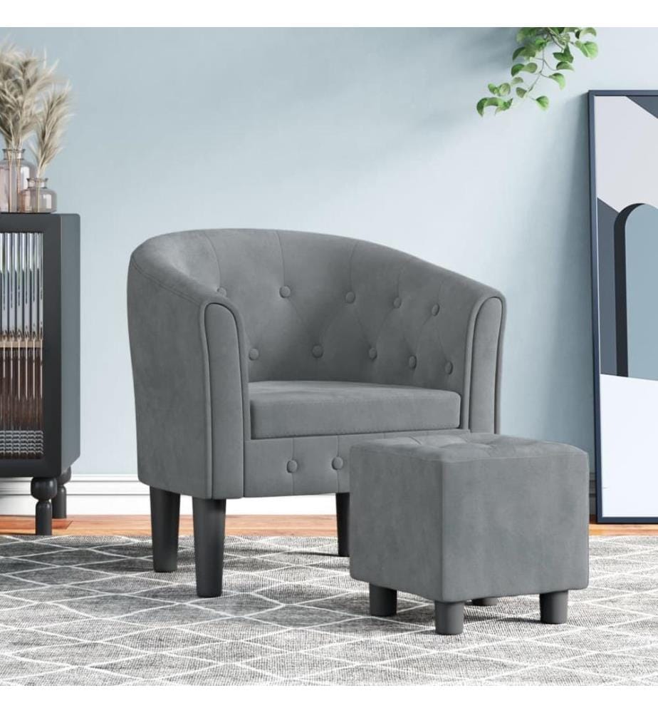 Fauteuil avec repose-pied gris foncé velours