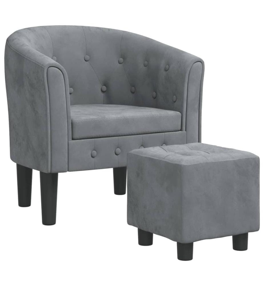 Fauteuil avec repose-pied gris foncé velours