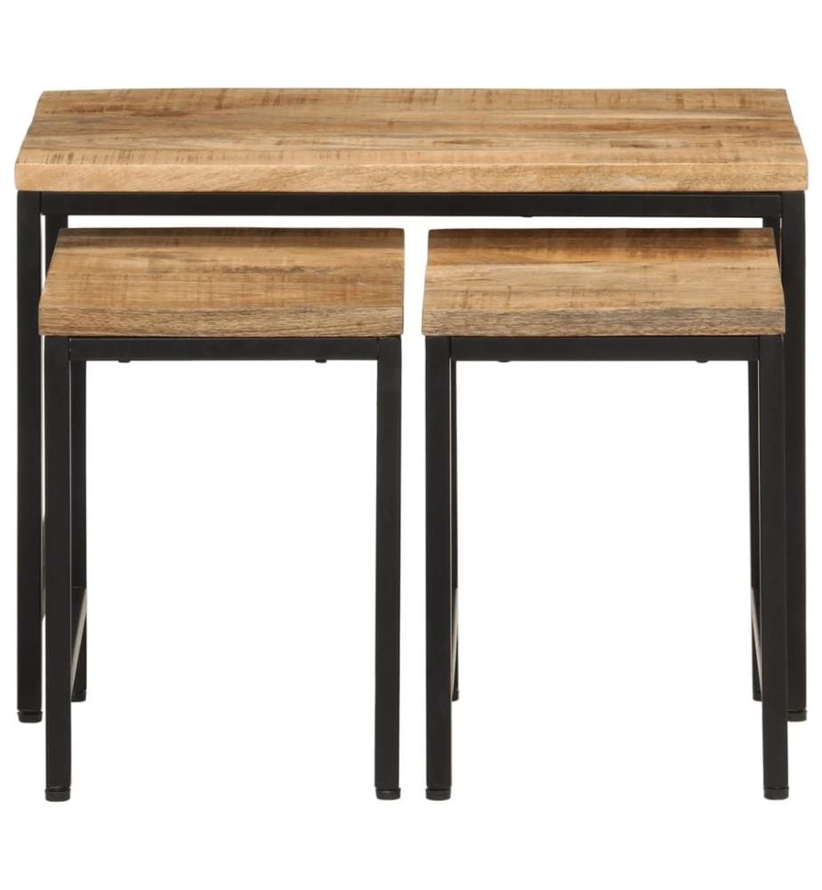 Tables basses gigognes 3pcs bois de manguier massif brut et fer
