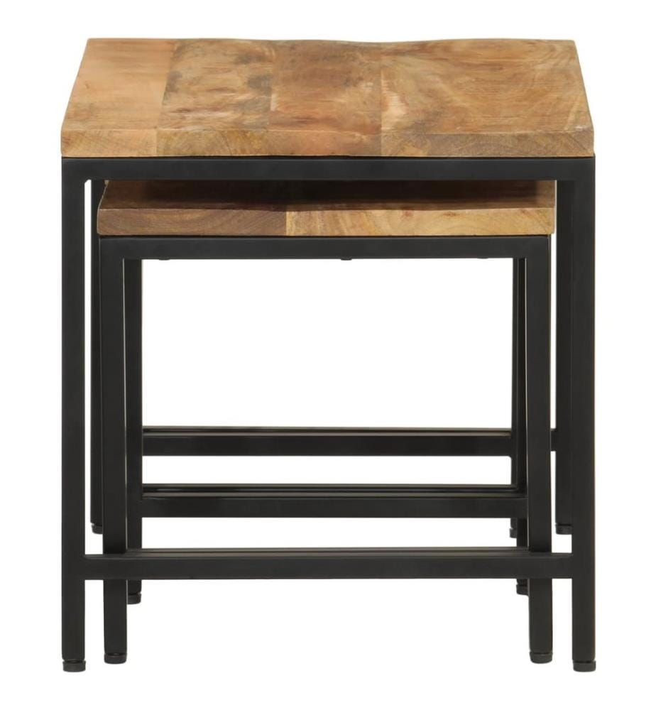 Tables basses gigognes 3pcs bois de manguier massif brut et fer