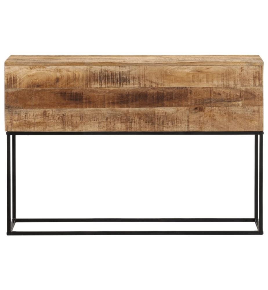 Table console 110x30x75 cm bois de manguier massif brut et fer