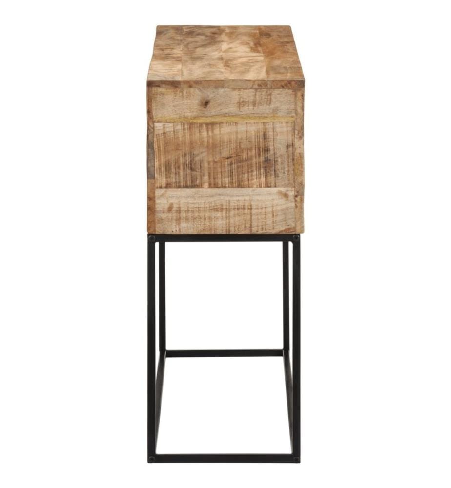 Table console 110x30x75 cm bois de manguier massif brut et fer