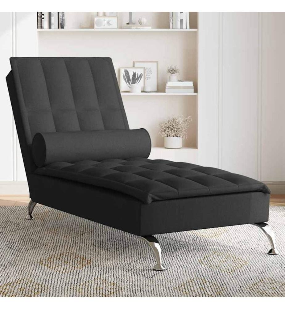 Massage-Chaiselongue mit Nackenrolle Schwarz Stoff