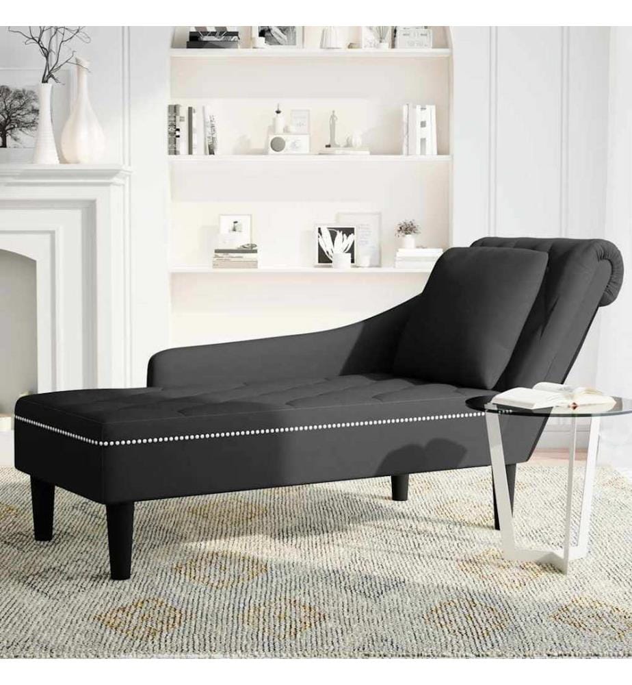 Chaiselongue mit Kissen und Rechter Armlehne Schwarz Samt