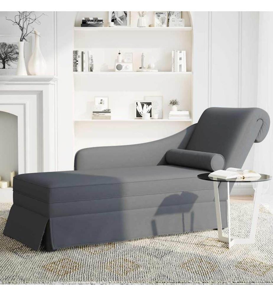 Fauteuil long et traversin accoudoir droit gris foncé velours