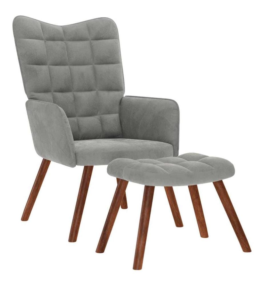 Fauteuil relax avec tabouret en velours gris clair