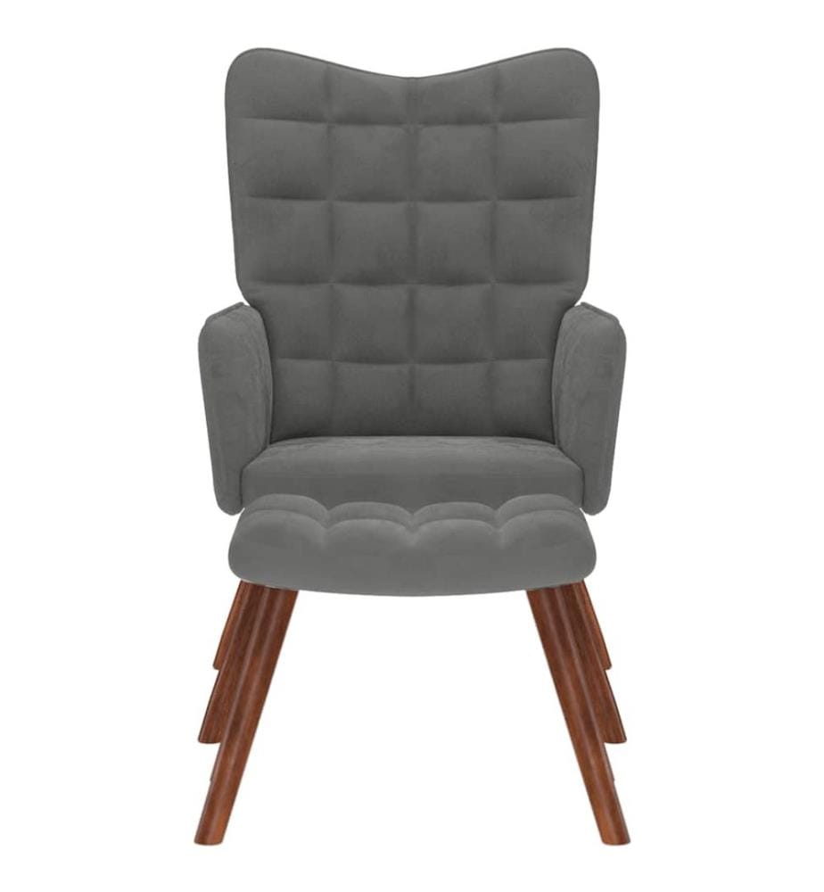 Fauteuil relax avec tabouret en velours gris foncé