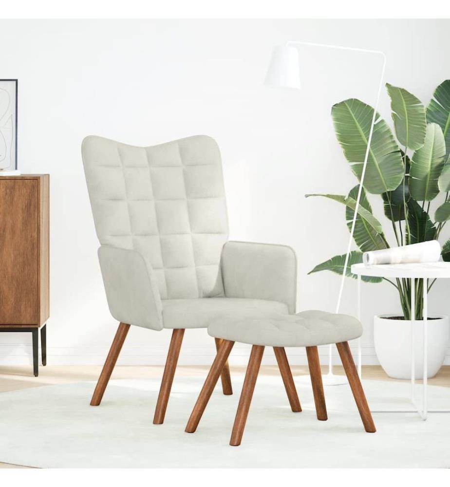 Fauteuil relax avec tabouret en velours crème