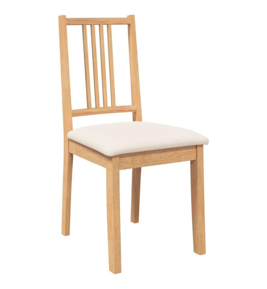 Chaises à manger coussins 2 pcs naturel bois massif caoutchouc