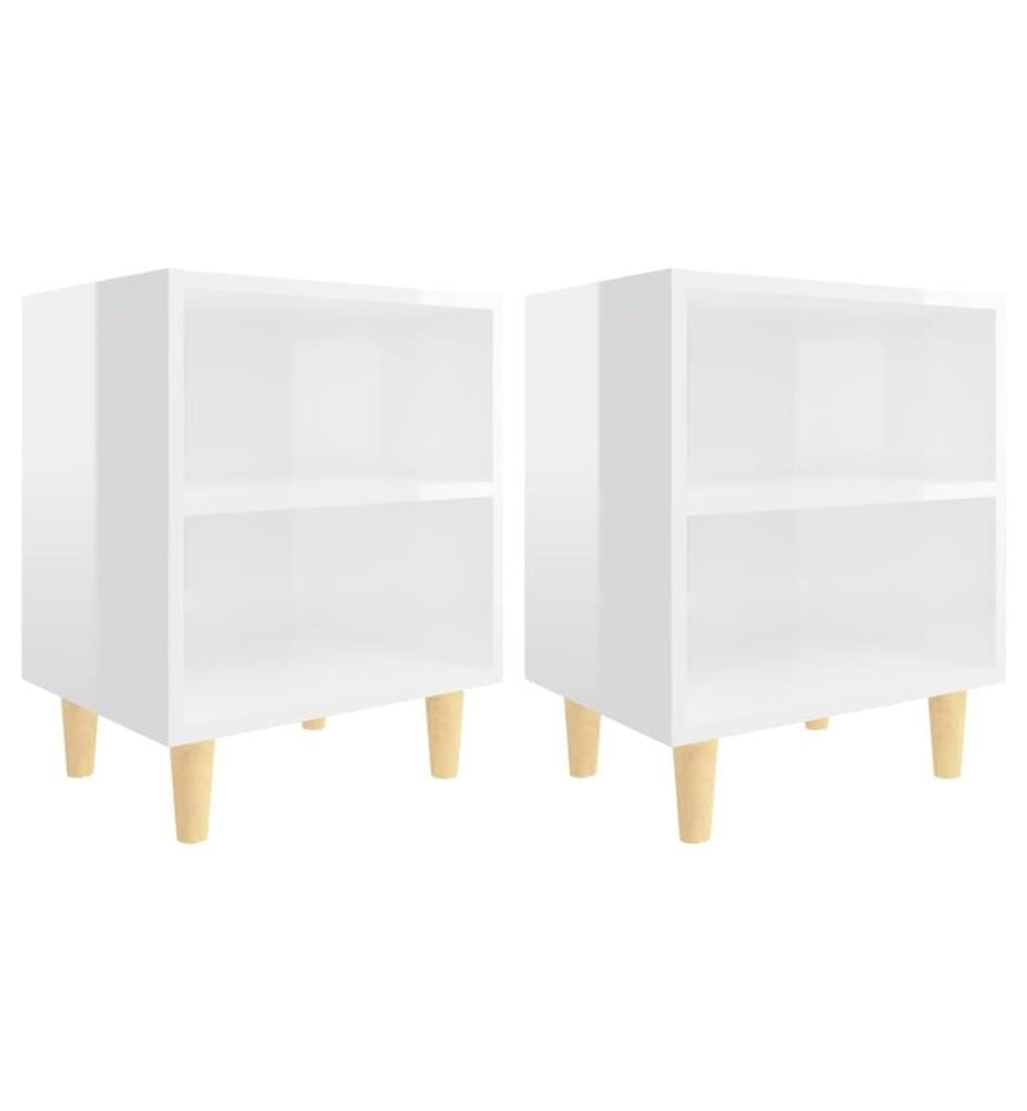 Nachttische Massivholz-Beinen 2 Stk. Hochglanz-Weiss 40x30x50cm