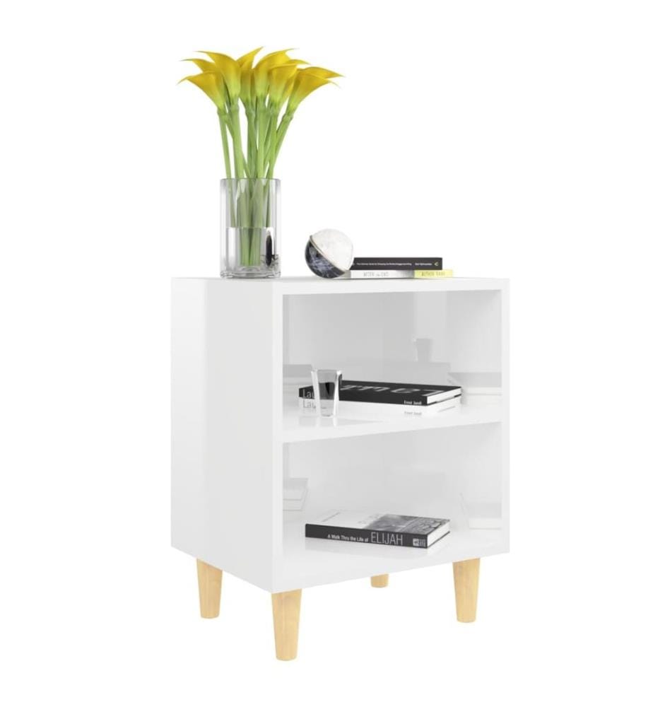 Nachttische Massivholz-Beinen 2 Stk. Hochglanz-Weiss 40x30x50cm