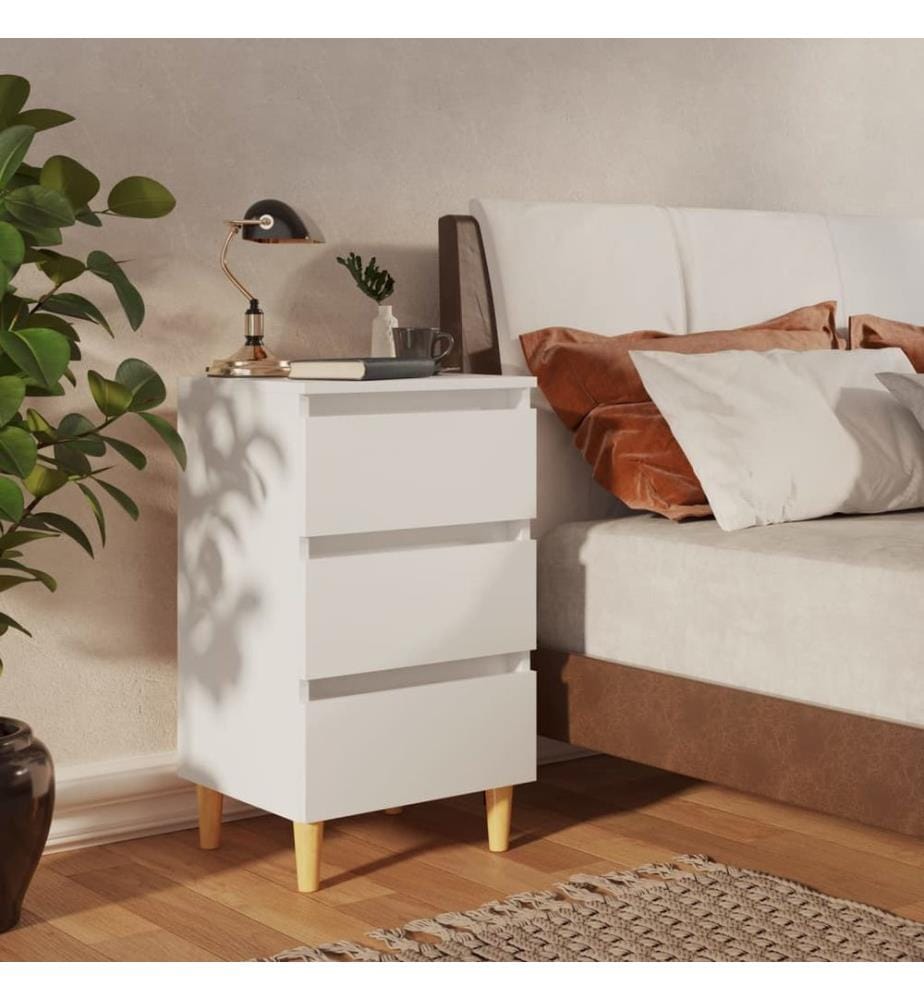Nachttisch mit Massivholz-Beinen Weiss 40x35x69 cm