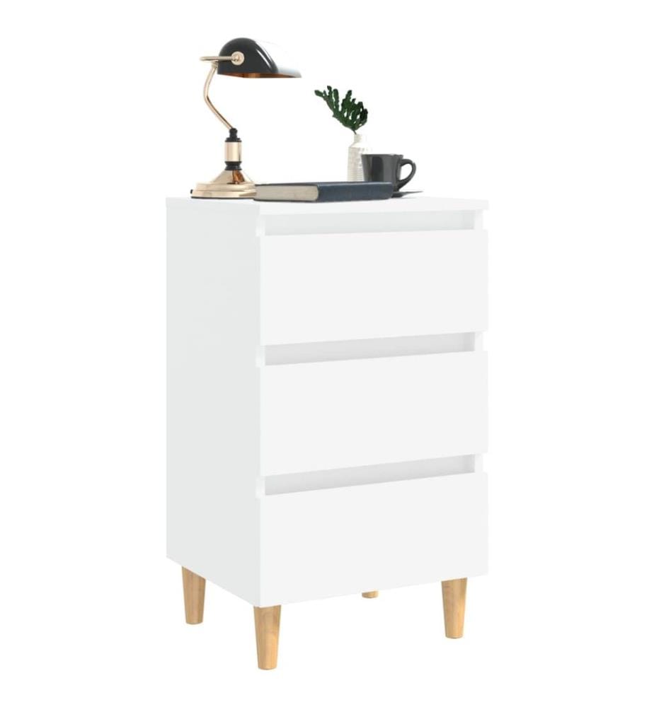 Nachttisch mit Massivholz-Beinen Weiss 40x35x69 cm