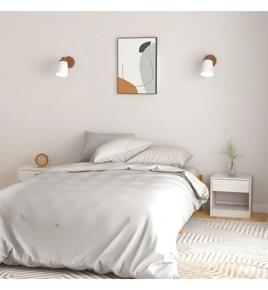 Nachttische 2 Stk. Weiss 40x31x40 cm Massivholz Kiefer