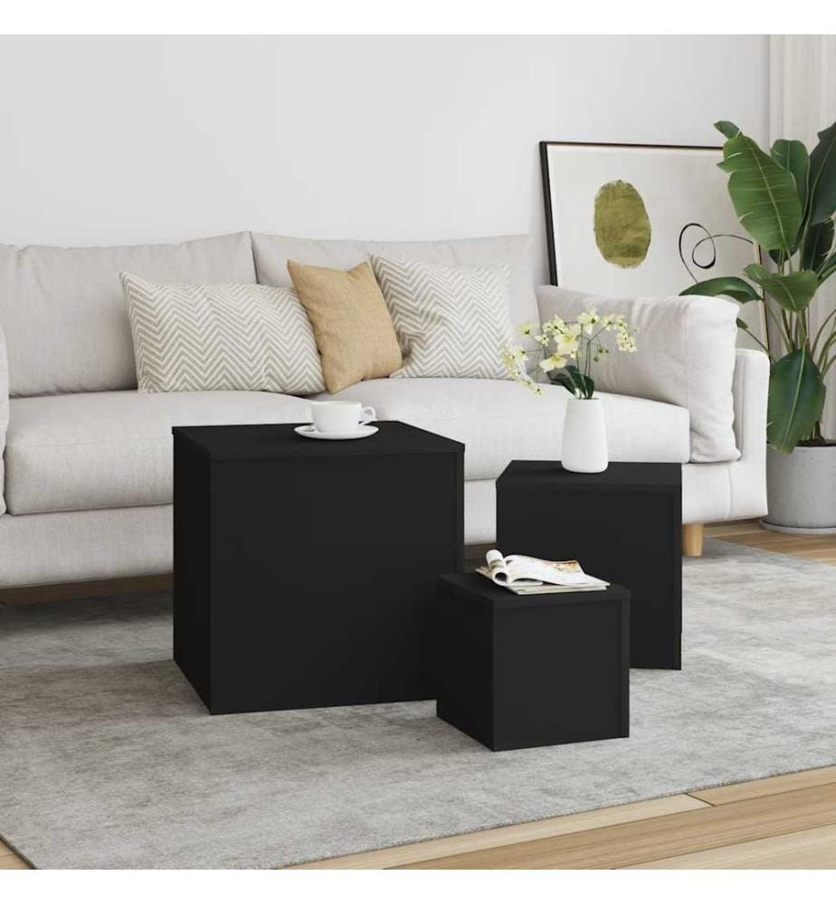 Tables d'appoint 3 pcs Noir Bois d'ingénierie
