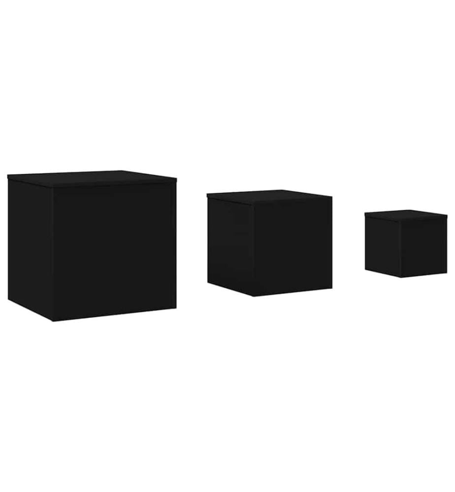Tables d'appoint 3 pcs Noir Bois d'ingénierie