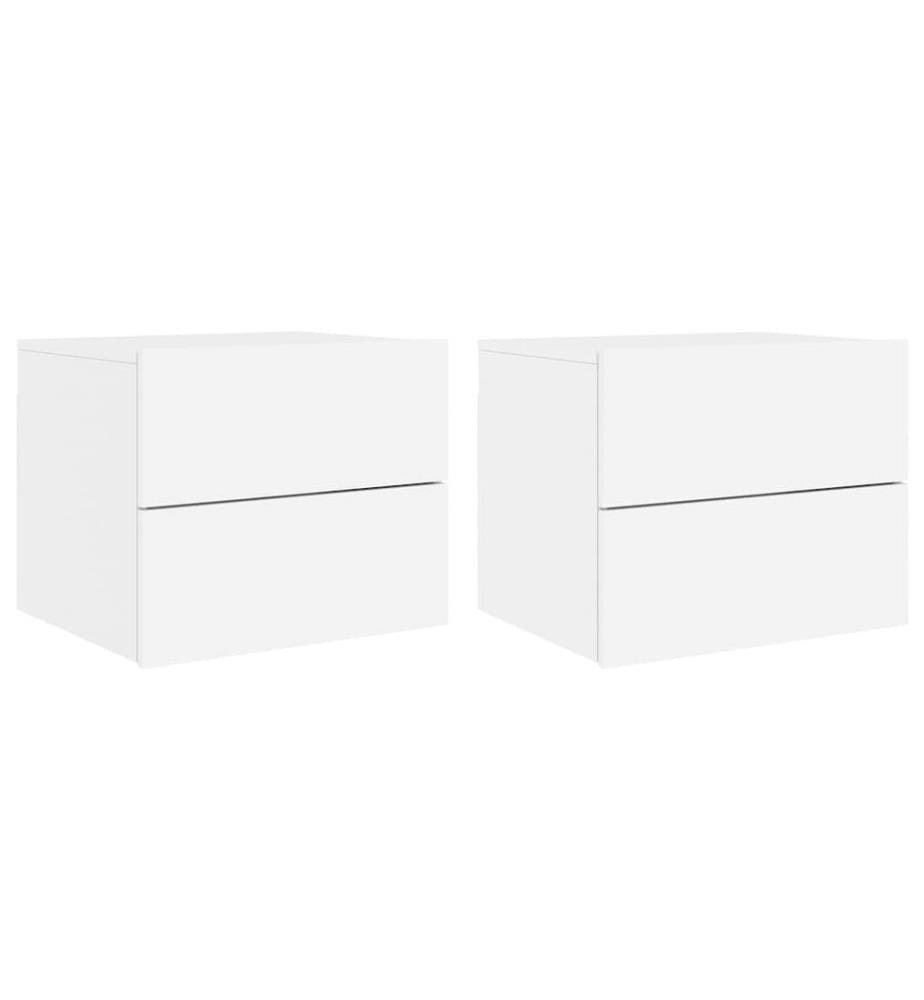 Tables de chevet murales avec lumières LED 2 pcs blanc