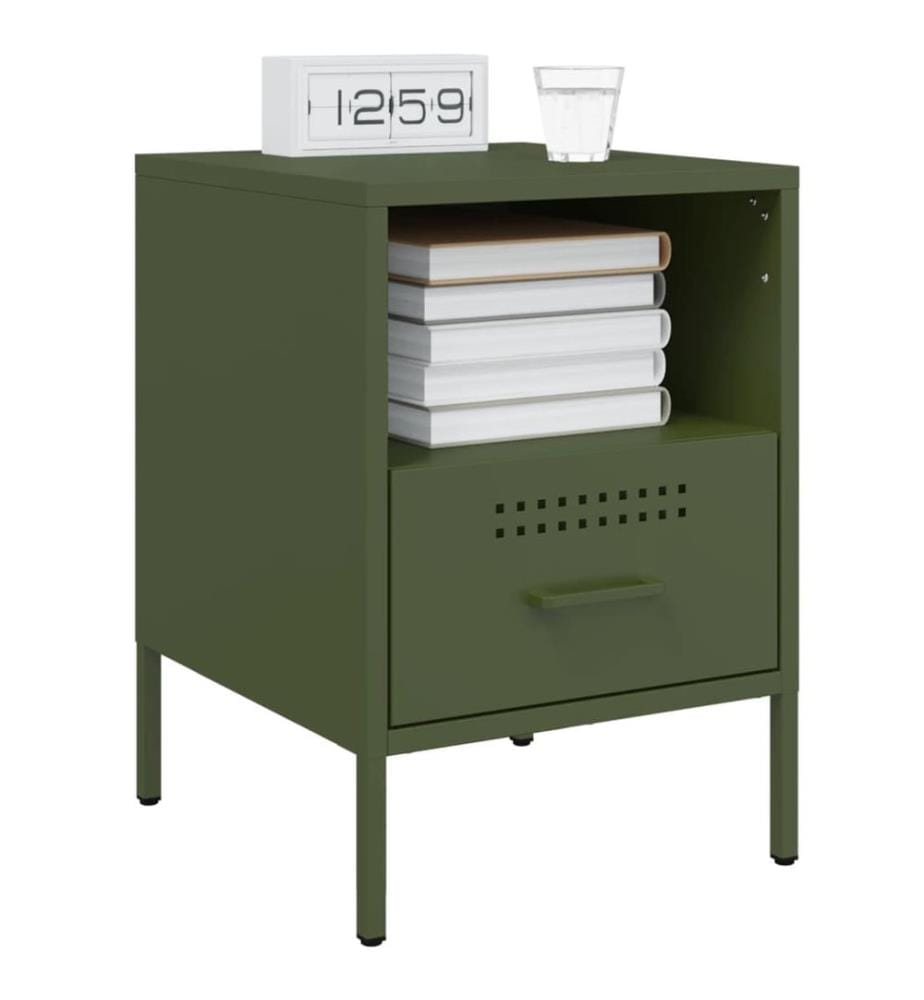 Tables de chevet 2 pcs vert olive 36x39x50,5 cm acier