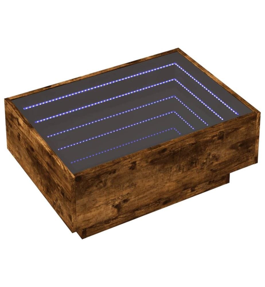 Table basse avec LED chêne fumé 70x50x30 cm bois d'ingénierie