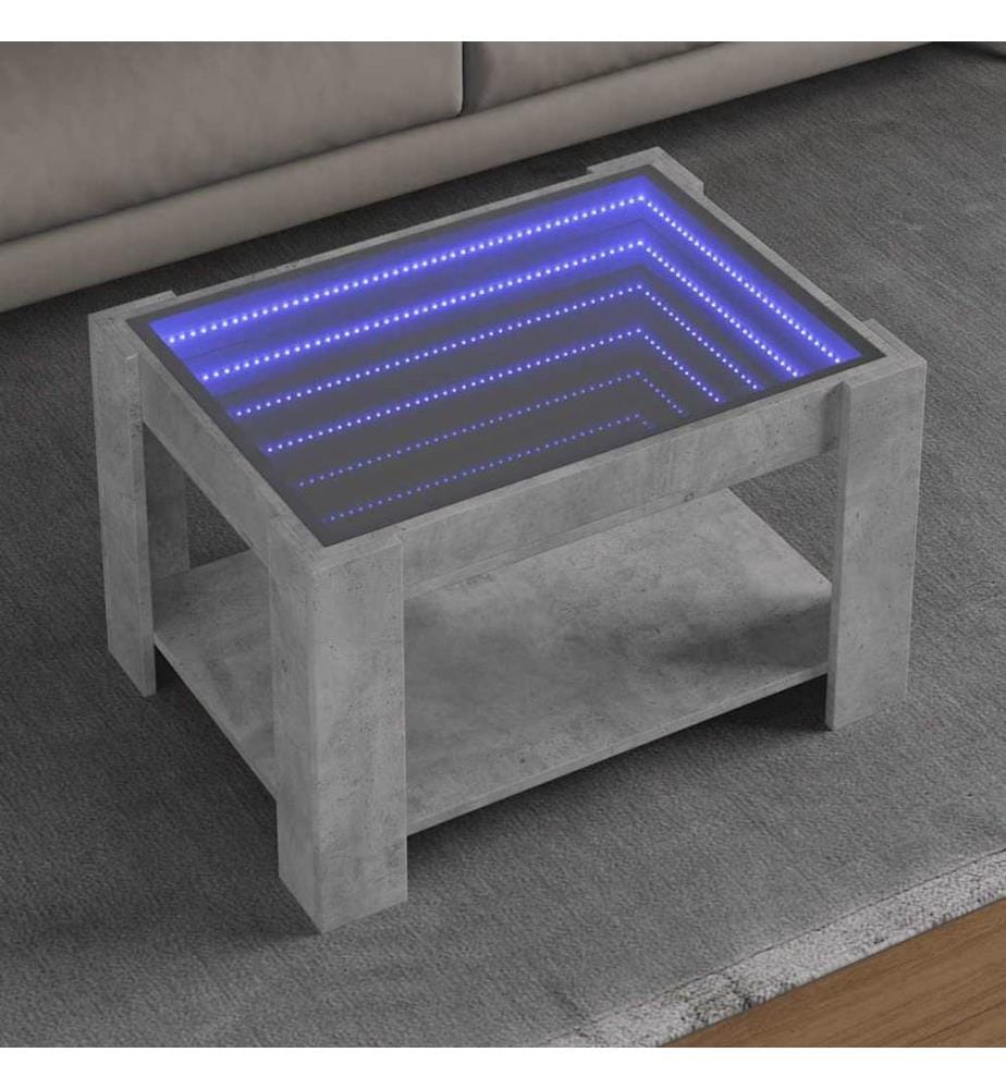 Table basse avec LED gris béton 73x53x45 cm bois d'ingénierie