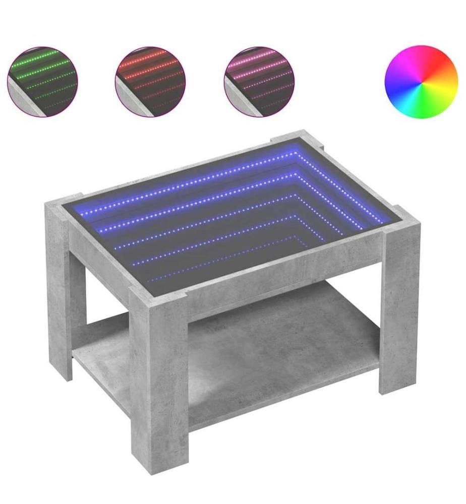 Table basse avec LED gris béton 73x53x45 cm bois d'ingénierie