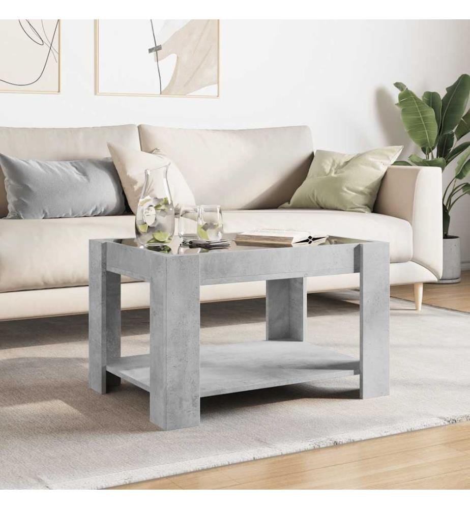 Table basse avec LED gris béton 73x53x45 cm bois d'ingénierie