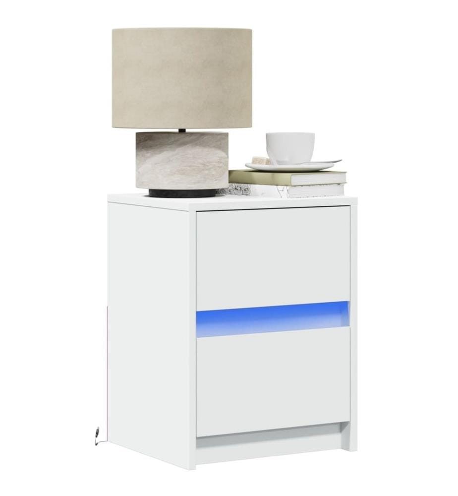 Nachttische mit LED-Leuchten 2 Stk. Weiss Holzwerkstoff