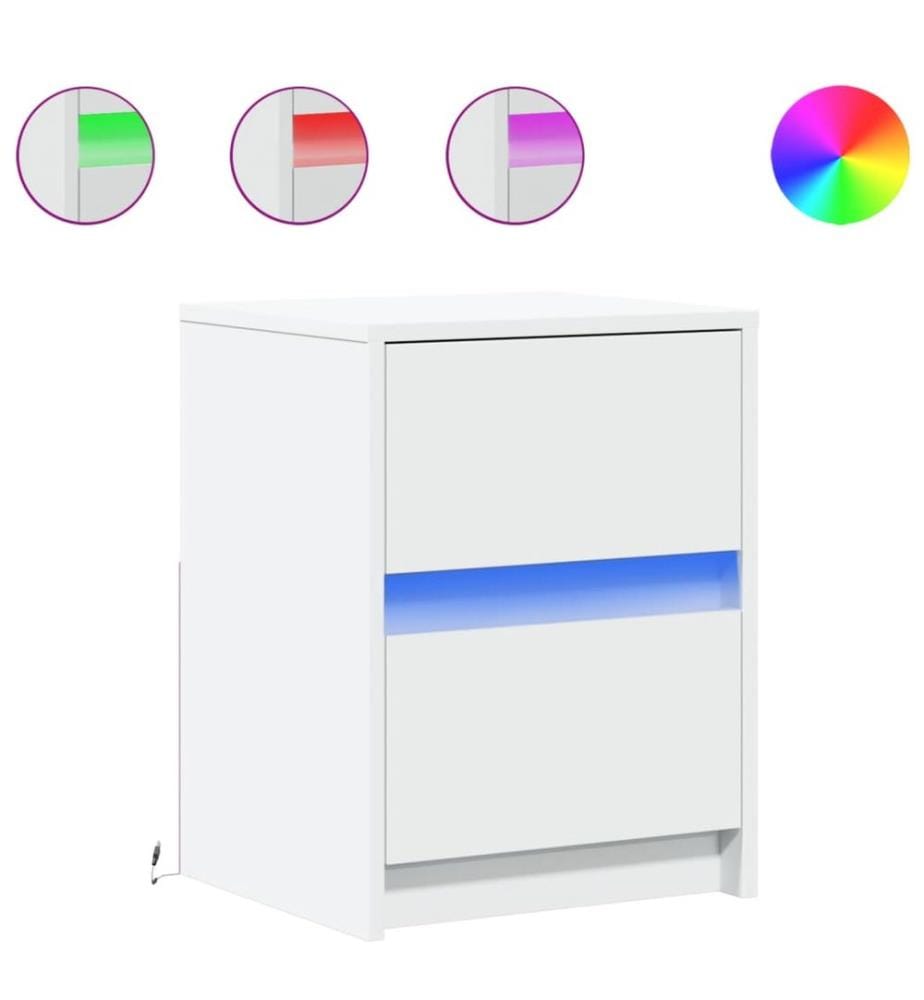 Nachttische mit LED-Leuchten 2 Stk. Weiss Holzwerkstoff